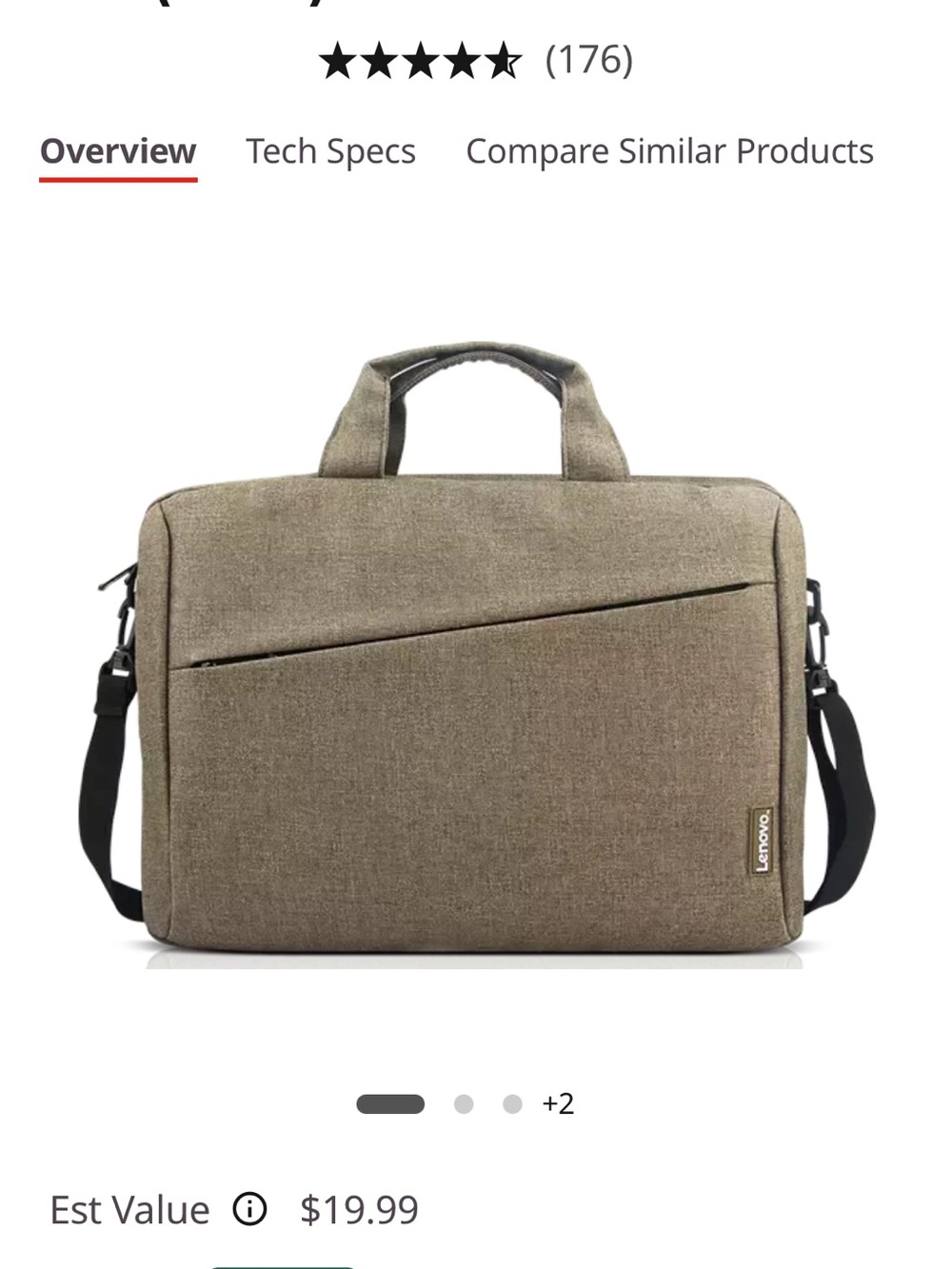 Lenovo Canvas Laptop Briefcase with Shoulder Strap Black